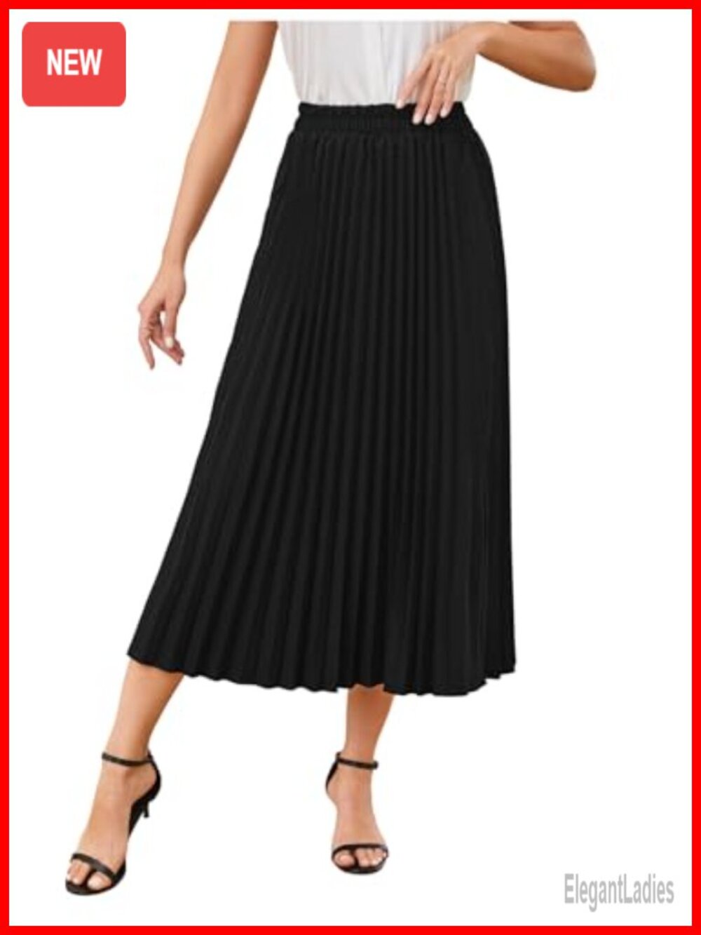 Pleated Long Skirt High Waisted Maxi Flowy Casual Polyester Elastane